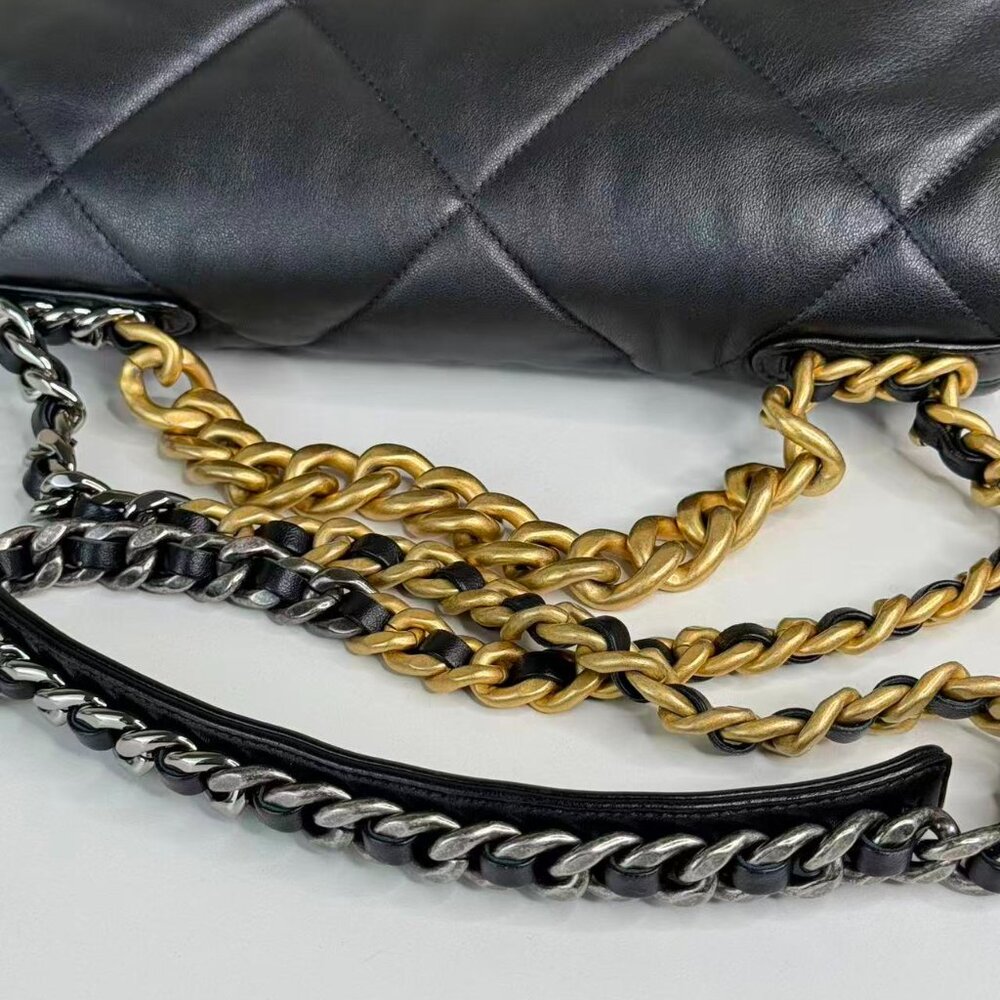 Chanel Black 19 Medium Shoulder Bag with Gold Chain Crossbody Strap - Picture 9 of 10